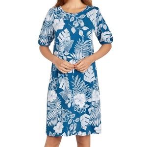 Ruby Rd. Women's Petite Tropical Puff Print Dress Size PL  Blue New
